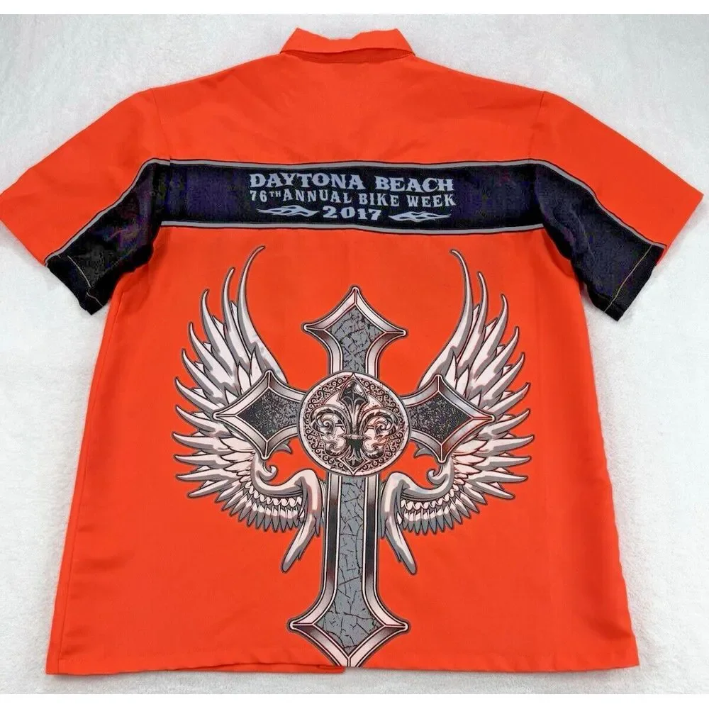 Biker's Pride Daytona Beach 76th Annual Bike Week 2017 Men XL Orange Black Shirt